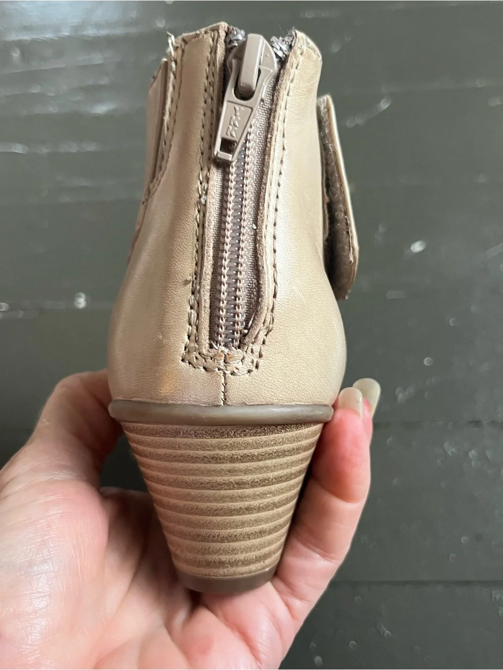 Earth Taupe Cutout Leather Mid Heel Sandal